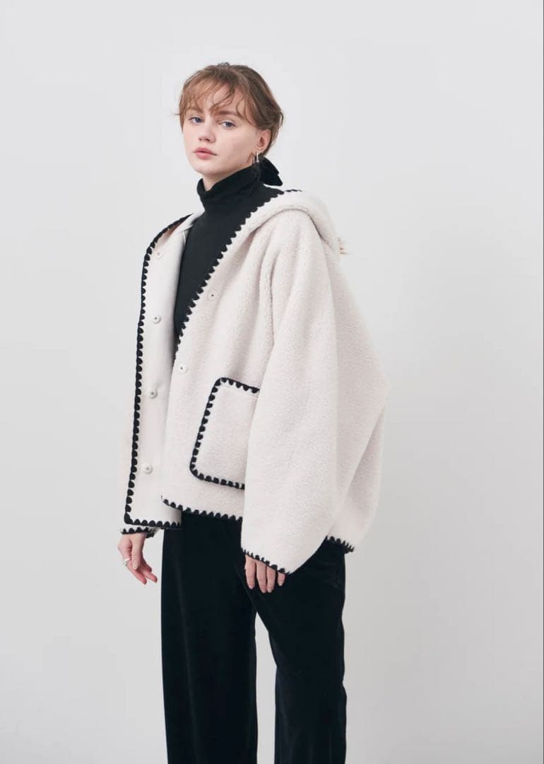 LIten♡Scallop Boa Hoodie ♡Ivory