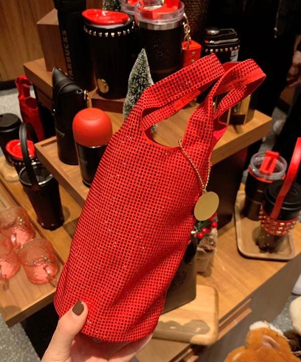 スタバ海外限定⭐️新品❗️2点セット❗️ブラックゴールドタンブラー&キラキラバック巾着