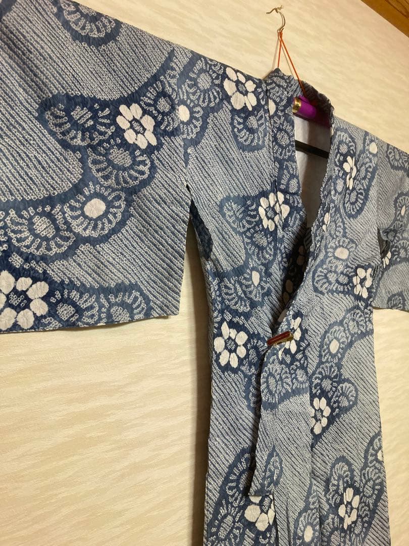 有松絞り　浴衣　グレー