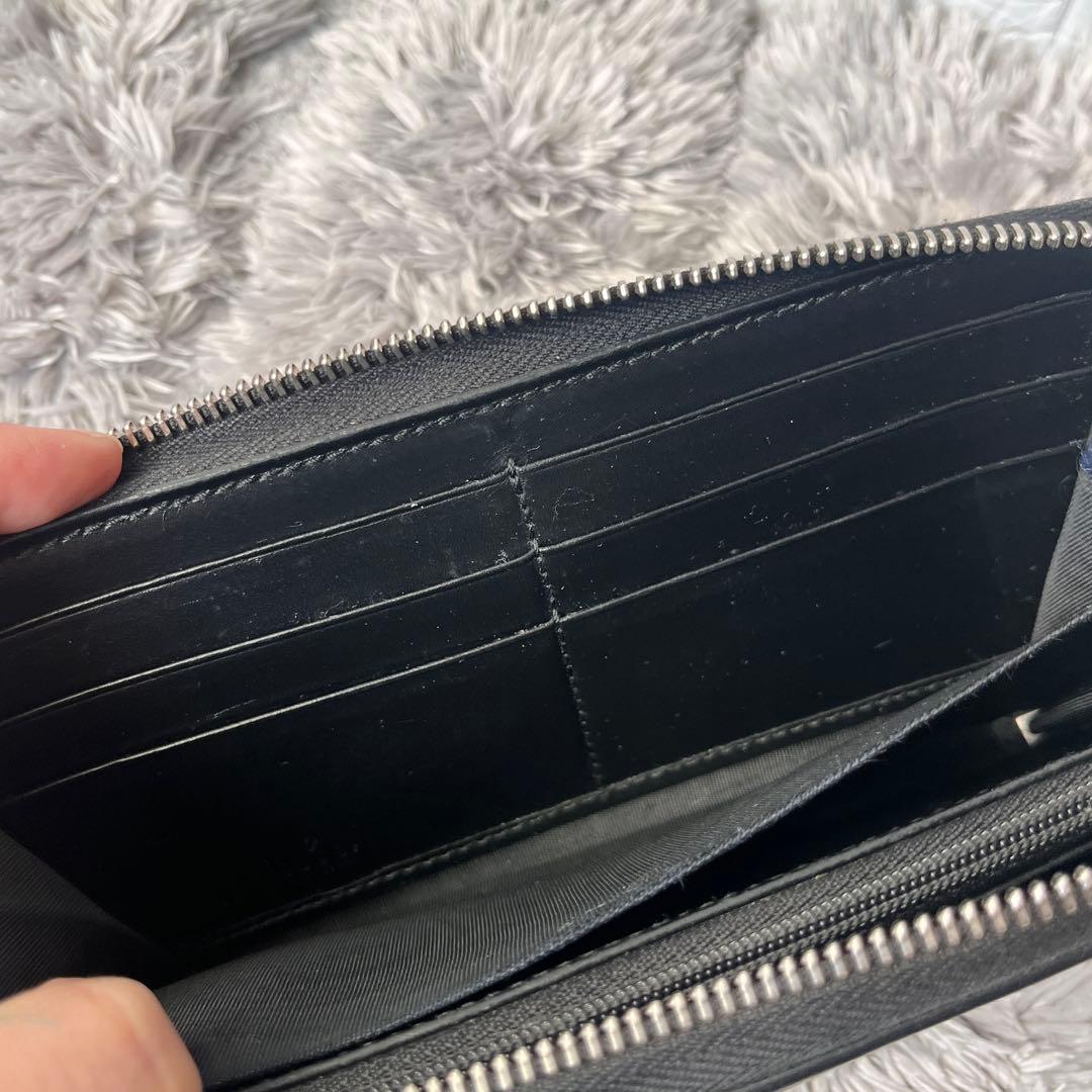 美品✨GUCCI シマ　ブラック　切り替えレザー　メンズ　ラウンドジップ　長財布