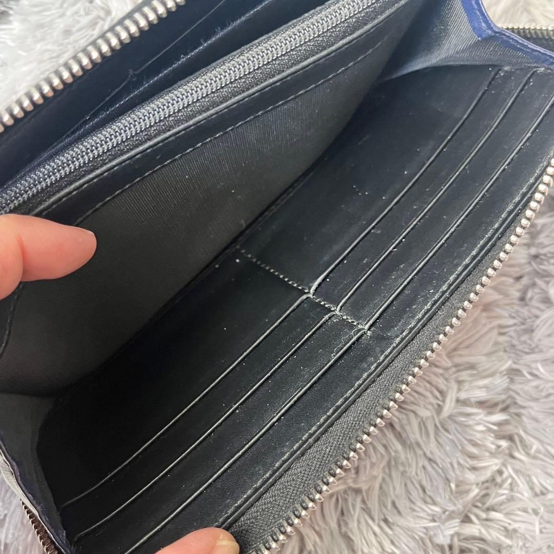 美品✨GUCCI シマ　ブラック　切り替えレザー　メンズ　ラウンドジップ　長財布