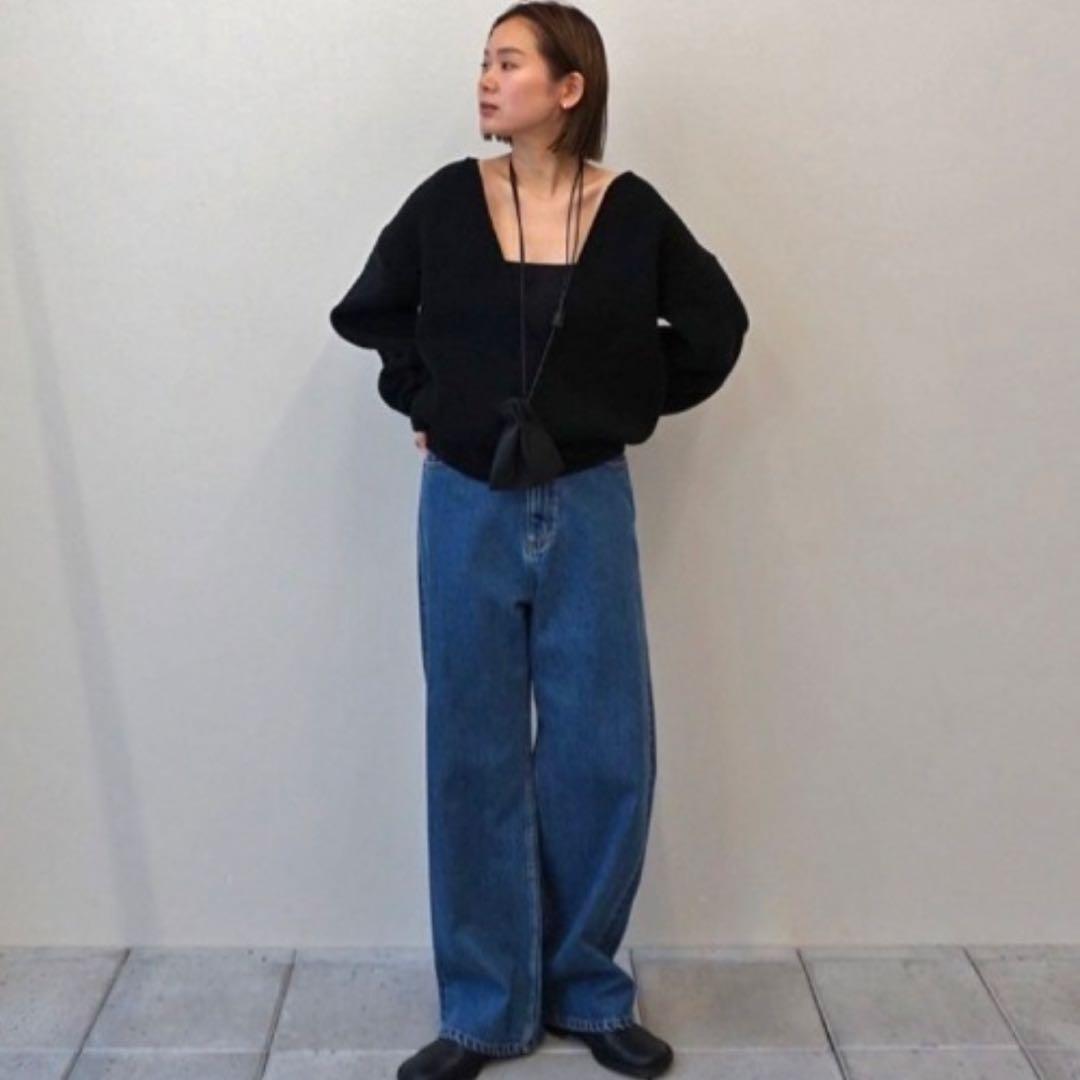 トップス todayful Slit Neck Knit BLACK