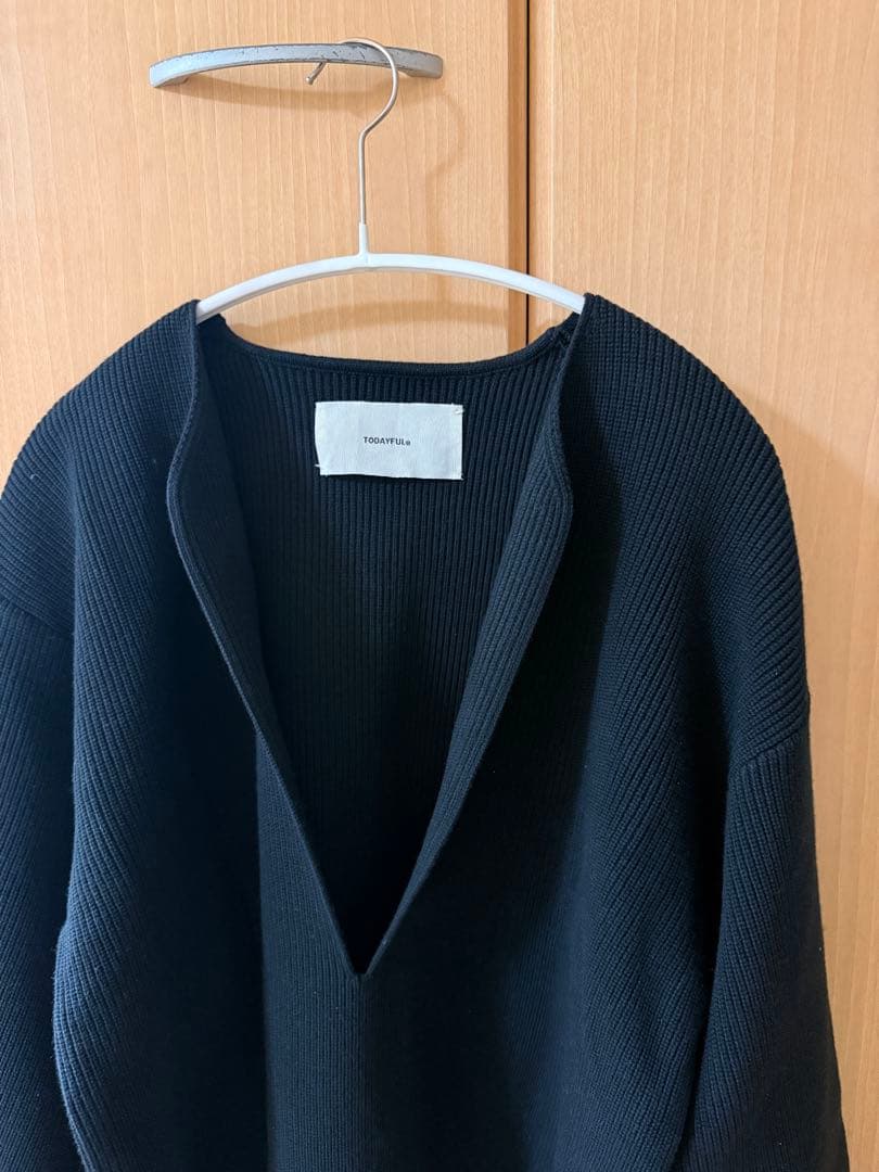 トップス todayful Slit Neck Knit BLACK