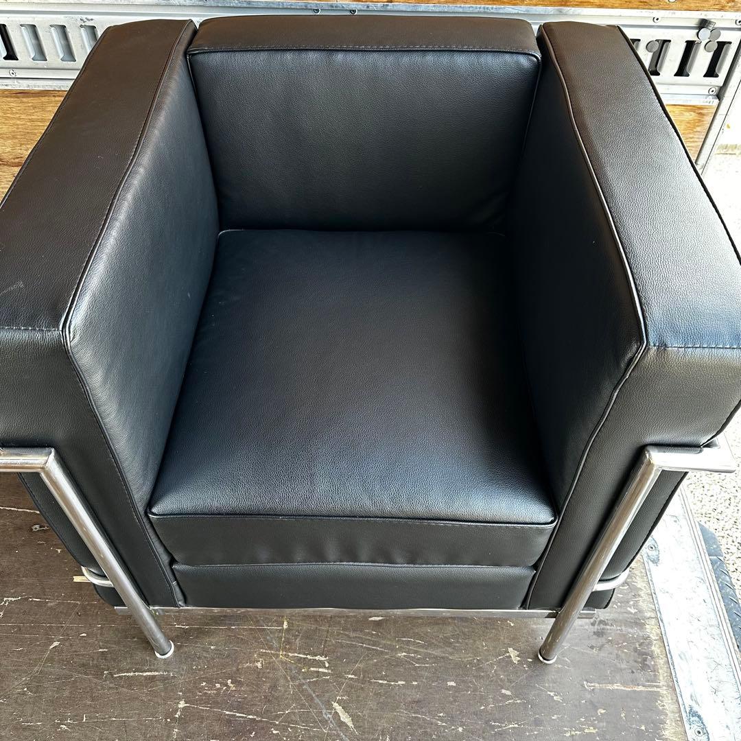1人掛けソファ ブラック レザー合成皮革 ル・コルビュジェ LC2 リプロダクト