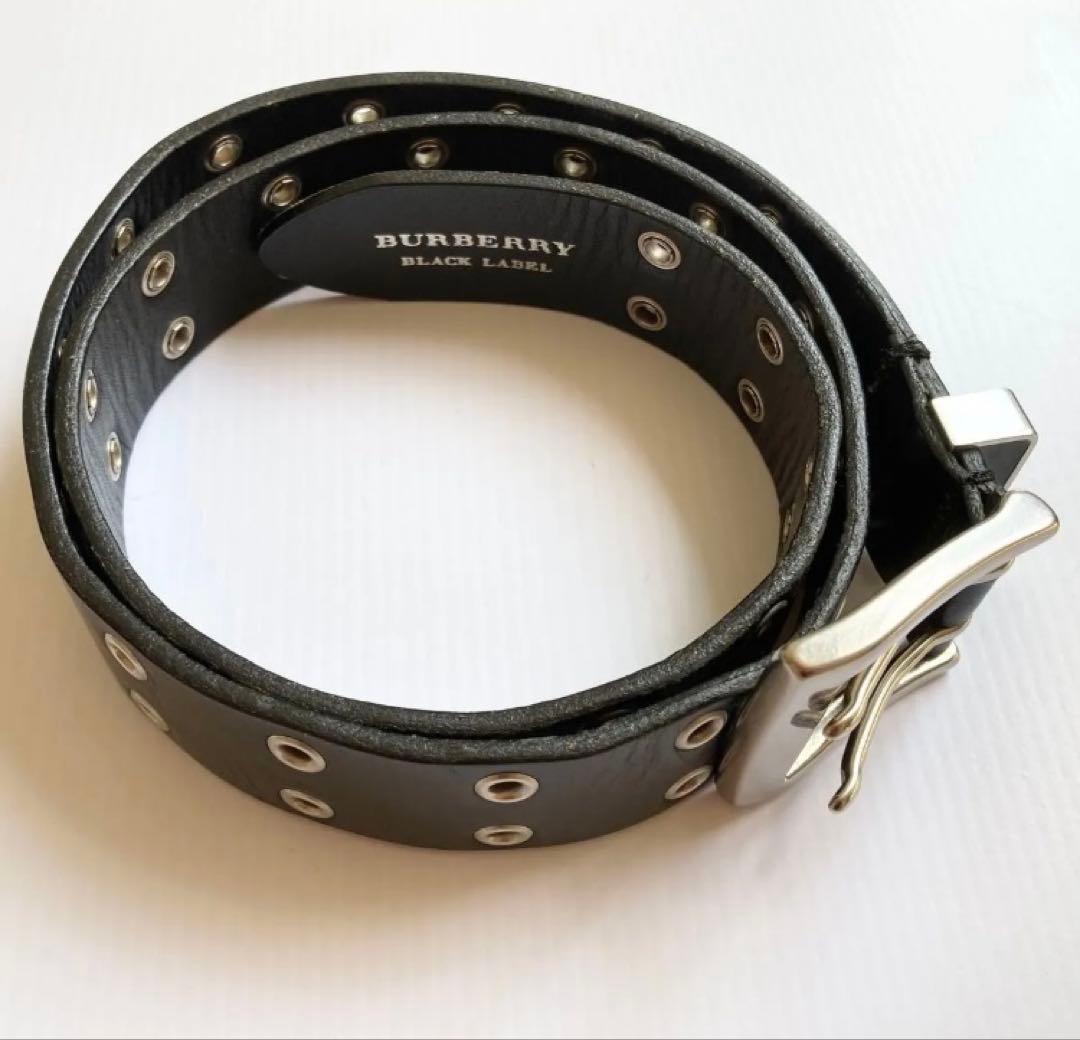 バーバリー メンズダブルホールレザーベルト リアルレザー 本革 黒