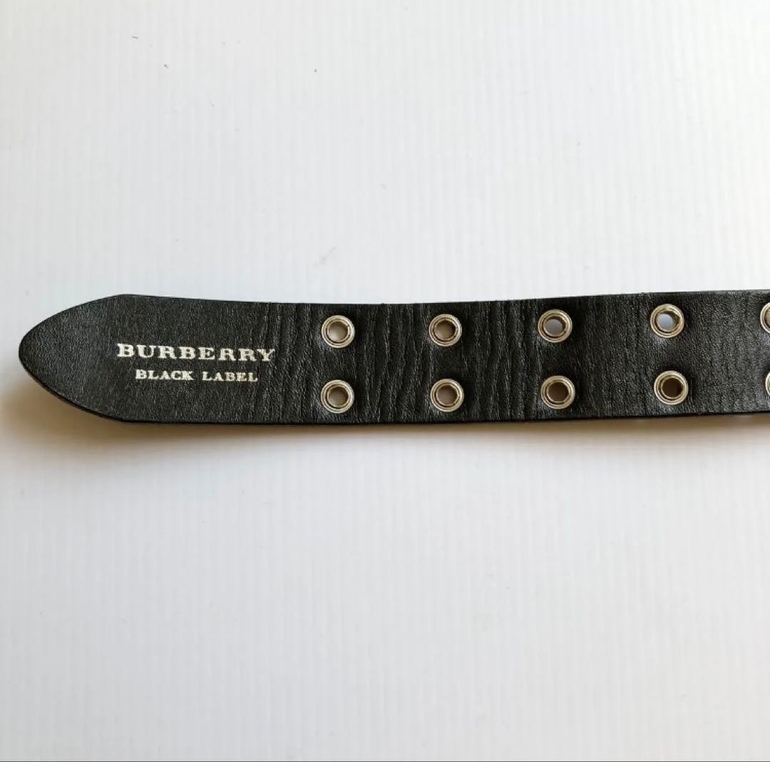 バーバリー メンズダブルホールレザーベルト リアルレザー 本革 黒
