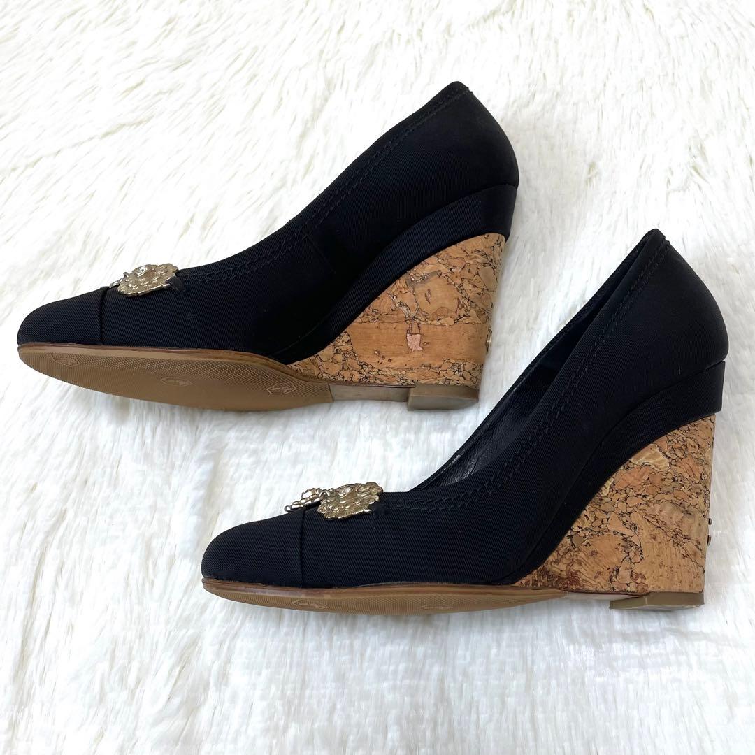 極美品✨シャネル ラインストーン パンプス カメリア BLK×GLD 22cm