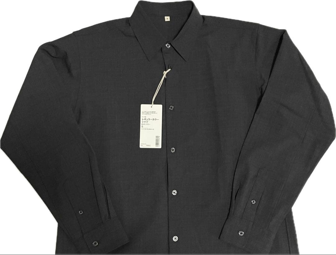 新品【S】グレー MUJI LABO ウール混 レギュラーカラーシャツ ムジラボ