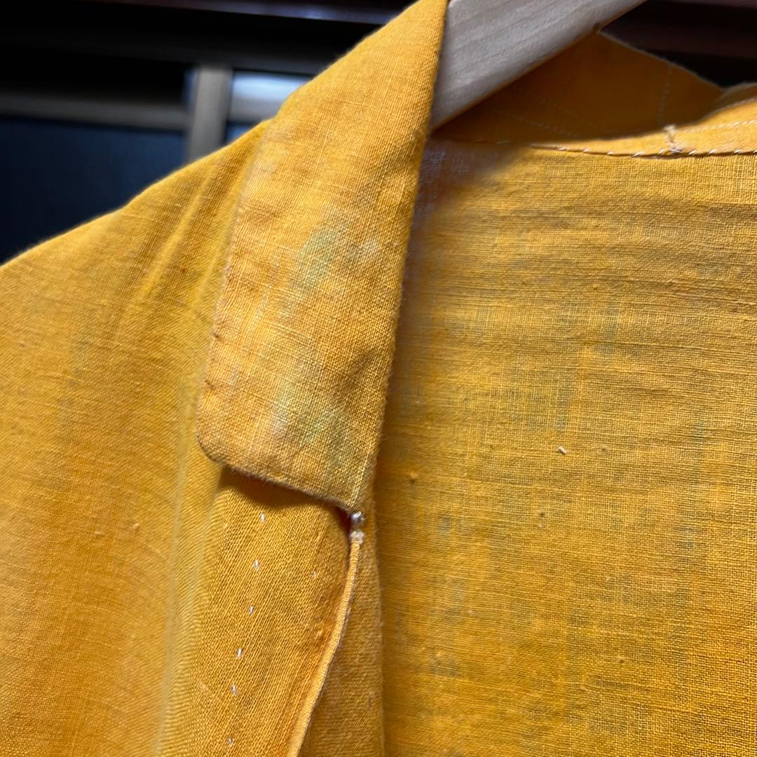 10s french vintage コットン シャツジャケット 山吹色