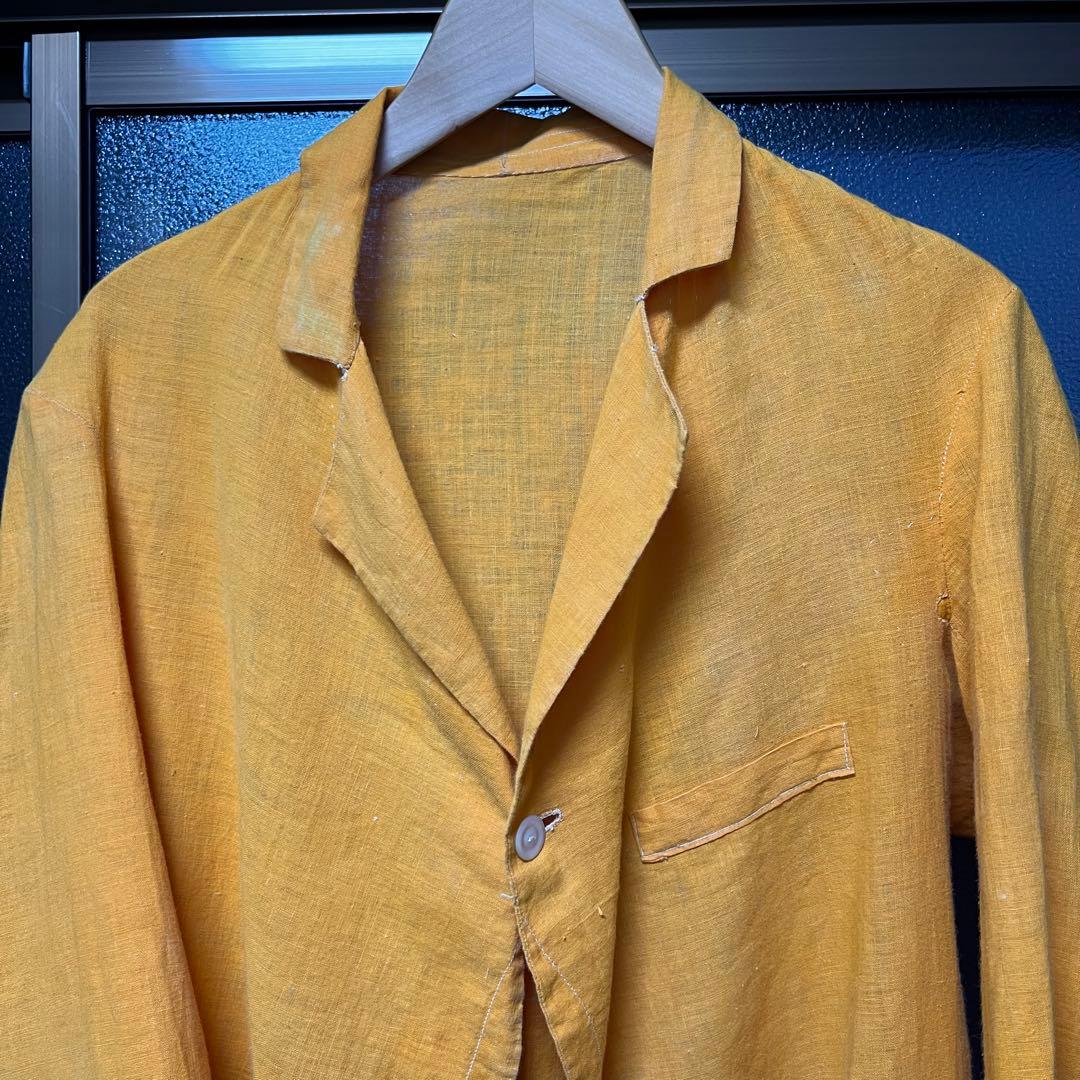 10s french vintage コットン シャツジャケット 山吹色
