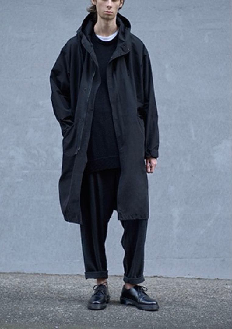 蕎*人様 COMOLI 17ss シルクフーデッドコート　navy