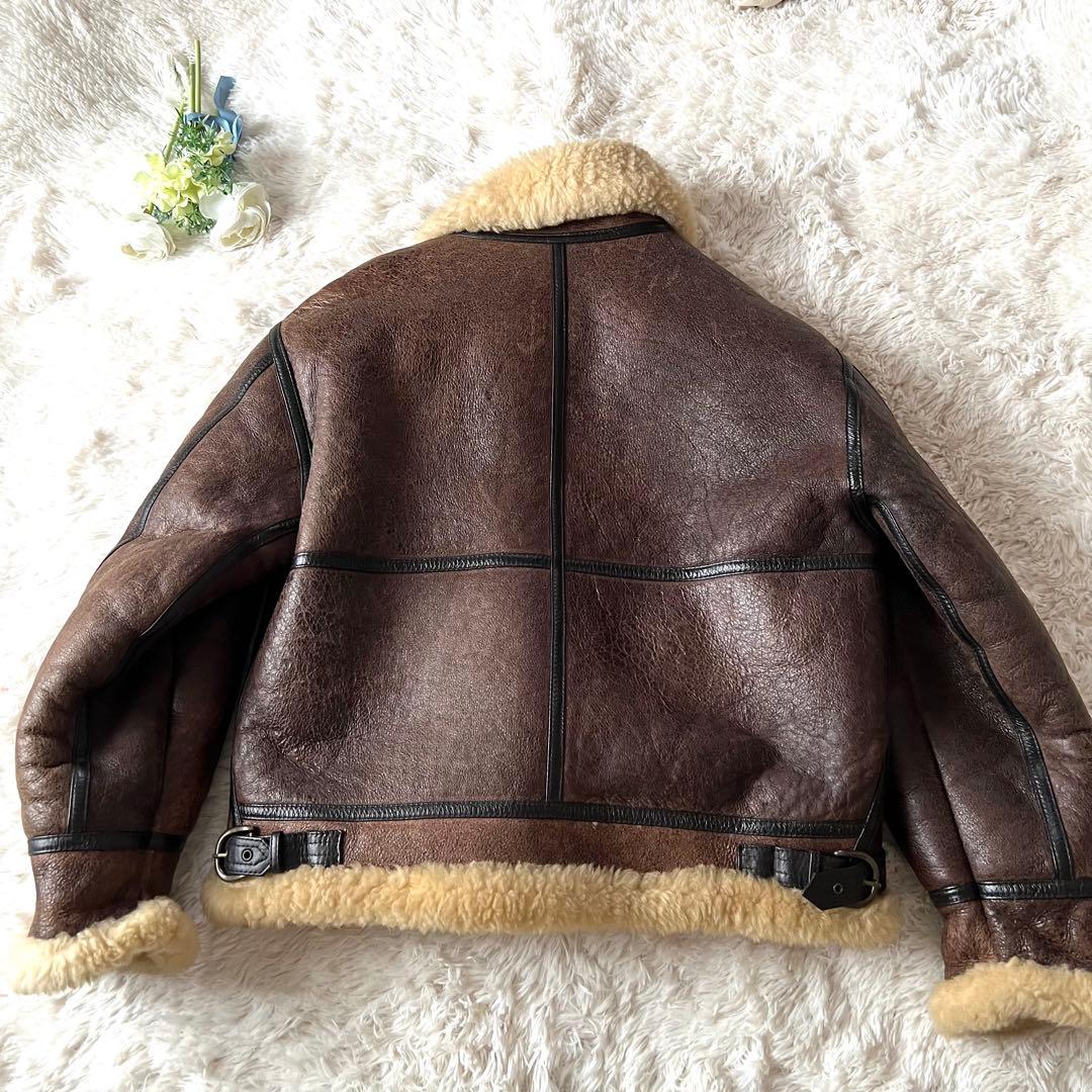 Bー3ラムレザー 本革フライトボアムートンジャケットブラウン90'00'
