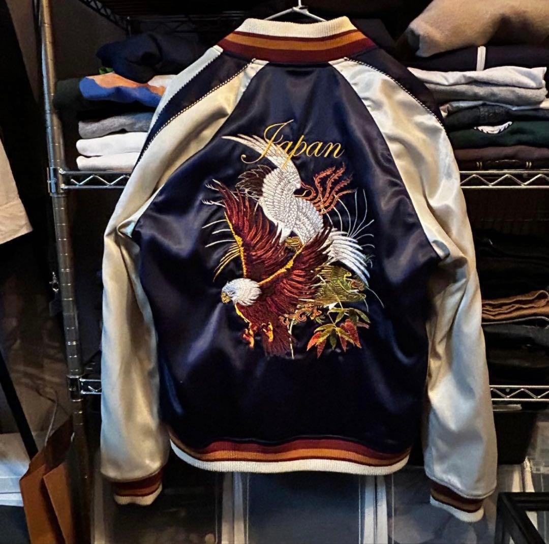 ジャックローズ　スカジャン　リバーシブル　メンズLサイズ　ブルー✖️ホワイト