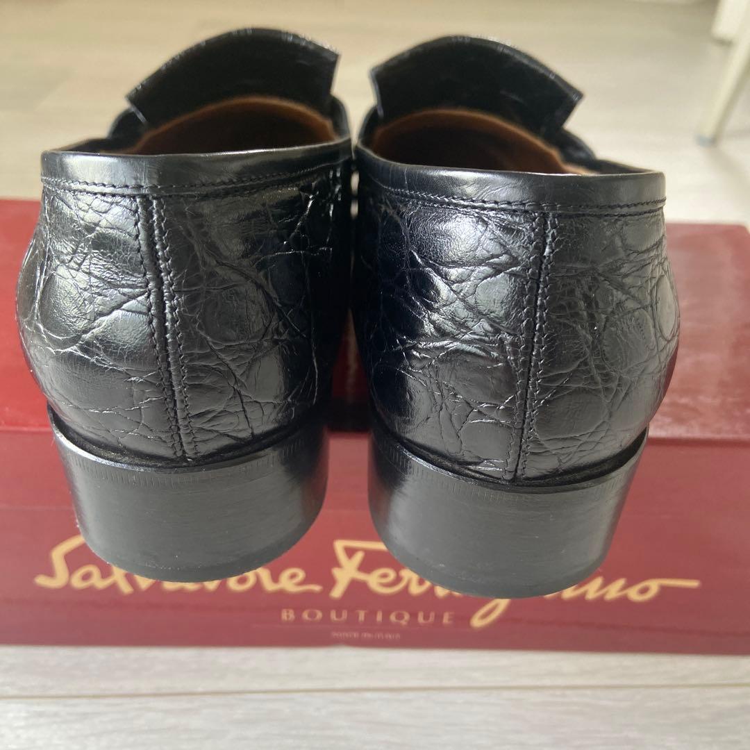 フェラガモ　ローファー　フラットシューズ　黒 ブラック　7/C 24cm