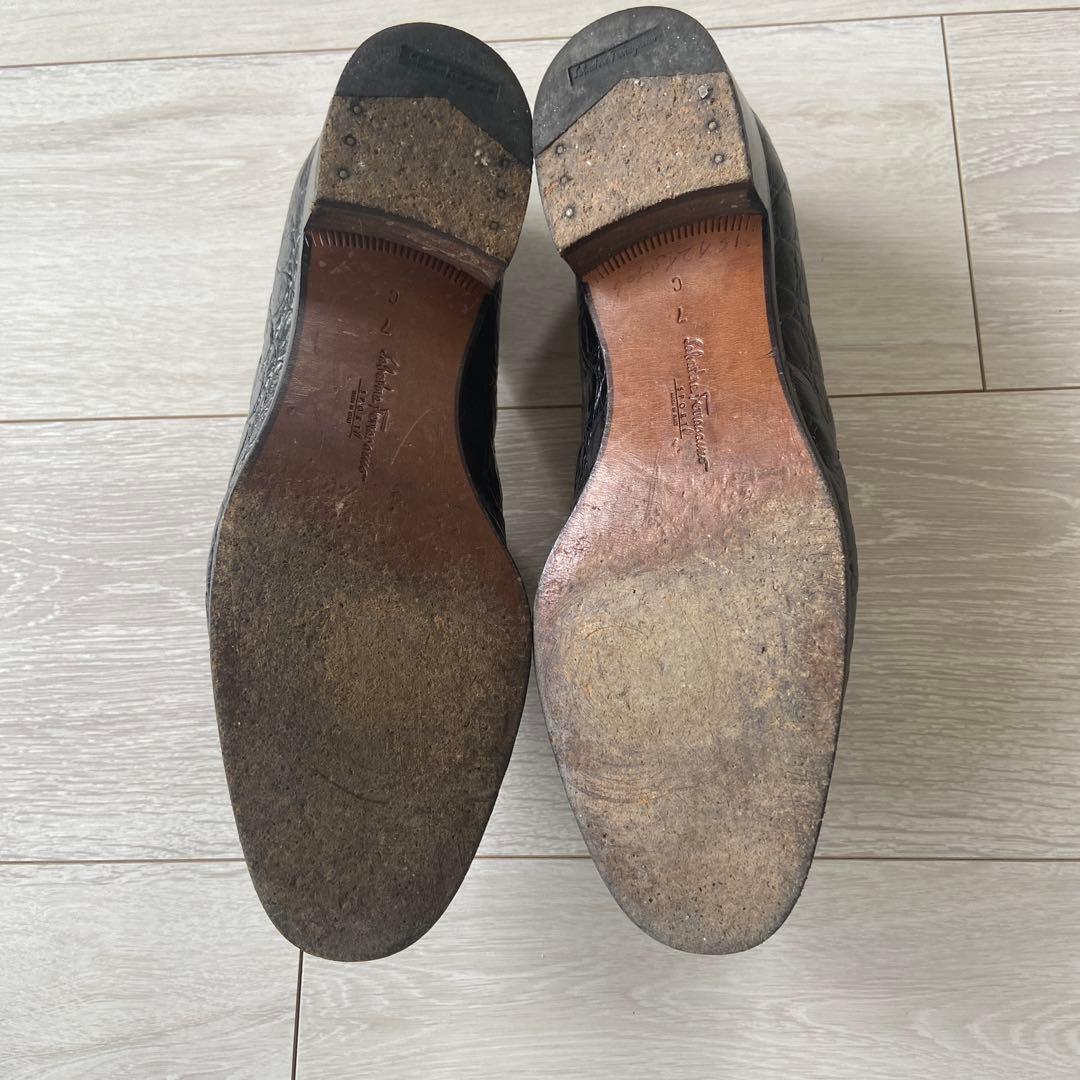 フェラガモ　ローファー　フラットシューズ　黒 ブラック　7/C 24cm