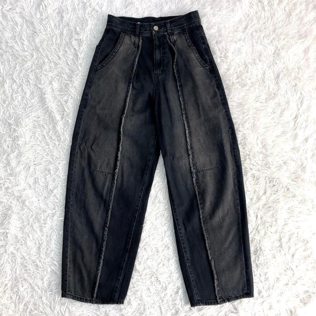 現行　ADAMETROPE' センターフリンジ　コクーンデニムパンツ　黒　34