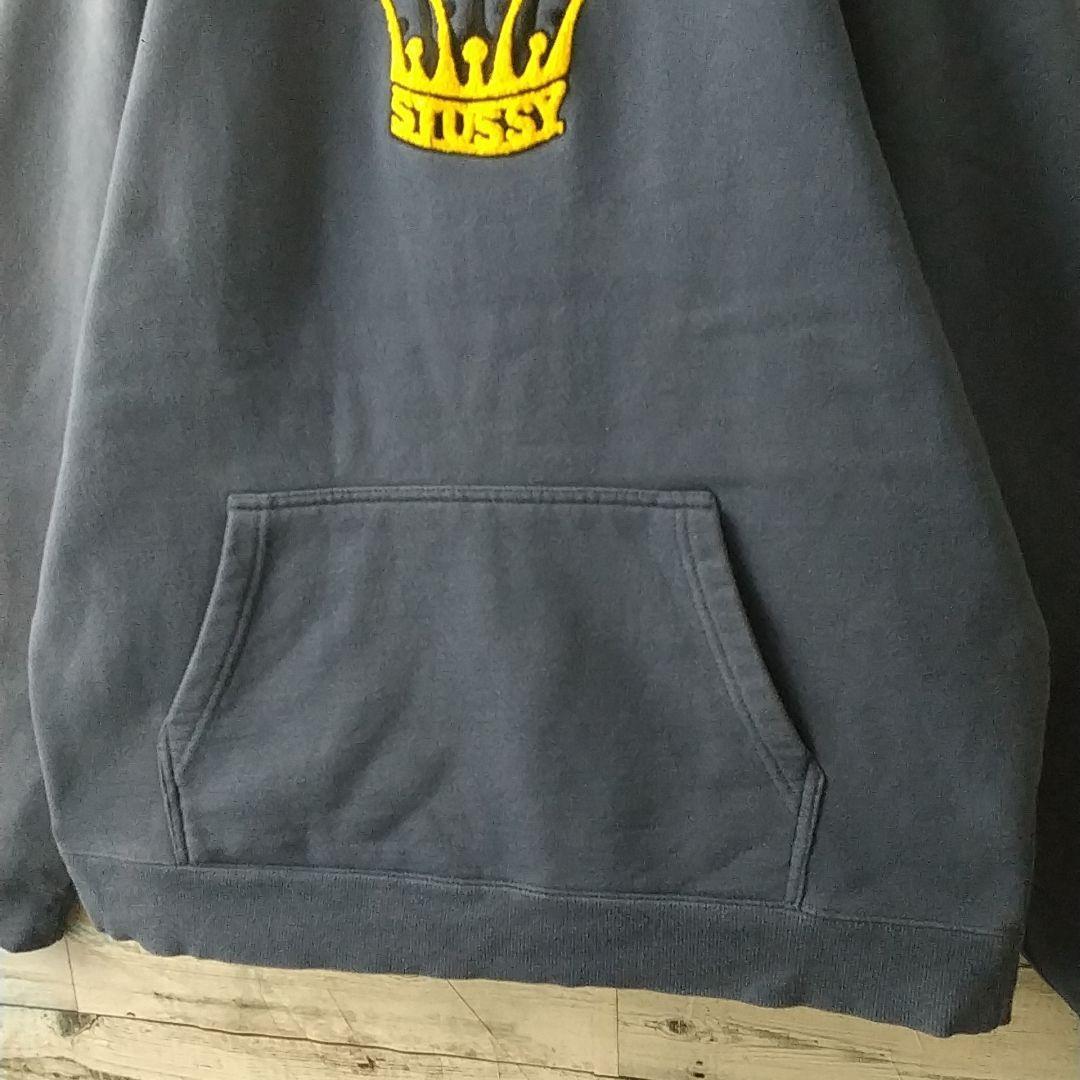 希少カラー☆ステューシー 刺繍 クラウン パイルロゴ パーカー L 紺