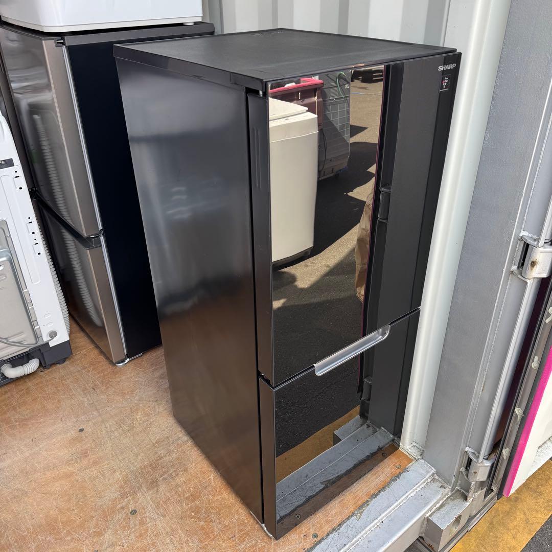 C7213★2021年製美品★シャープ冷蔵庫ガラス黒ブラック　右、左開き　洗濯機