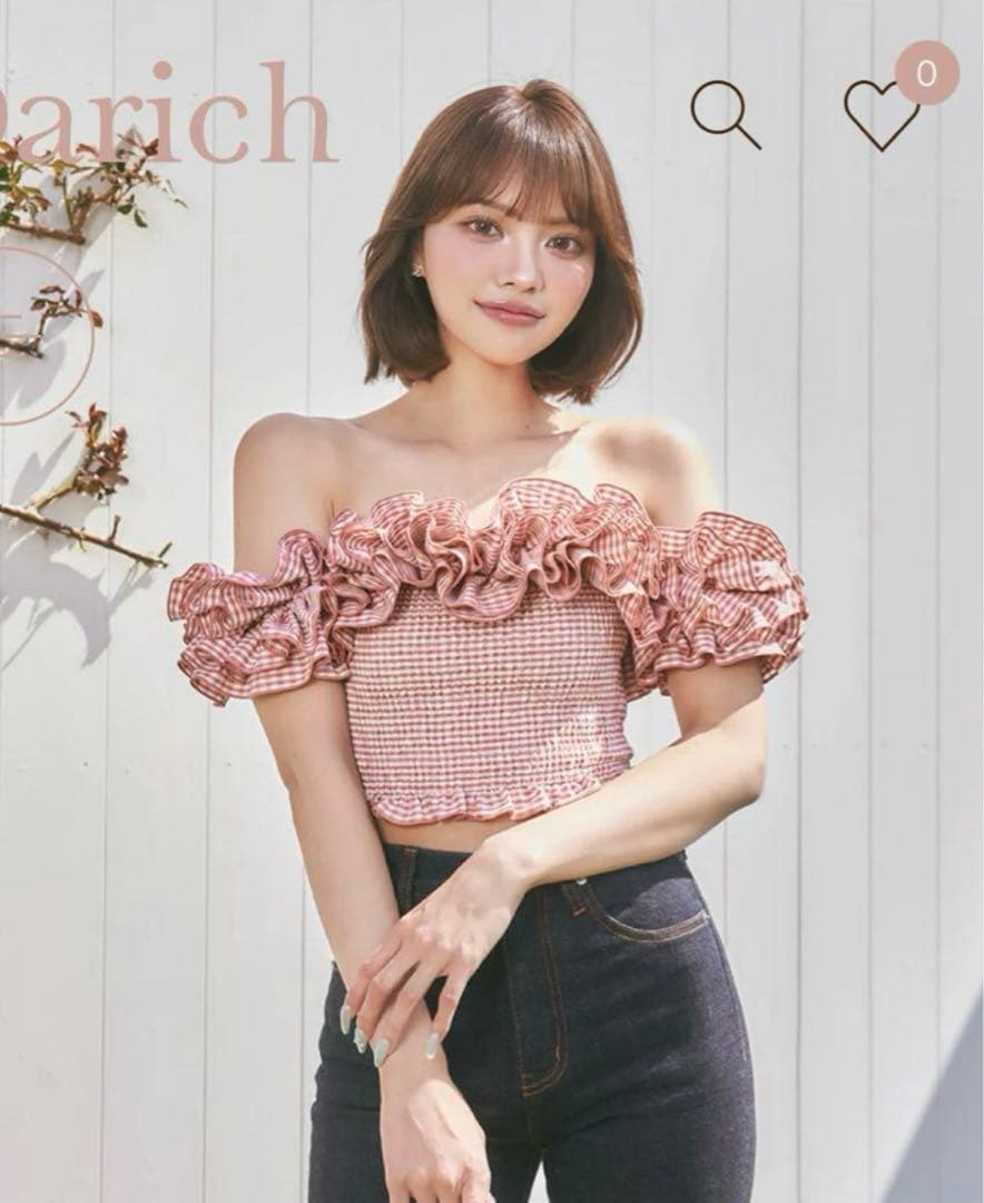 ダーリッチ ギンガムチェックオフショルトップス