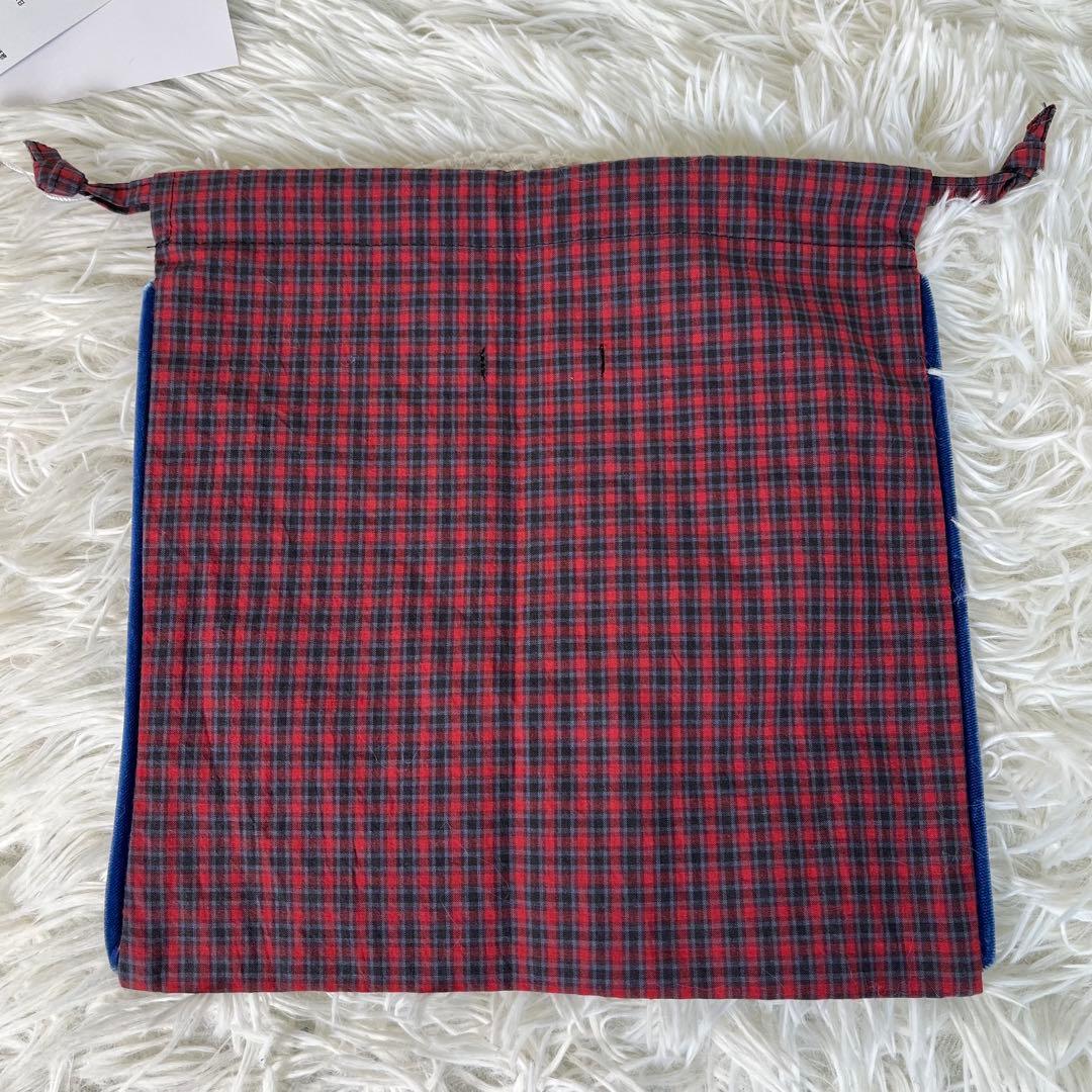 新品未使用　LUDLOW チェック柄　ドローストリングポーチ　巾着　刺繍　シルク
