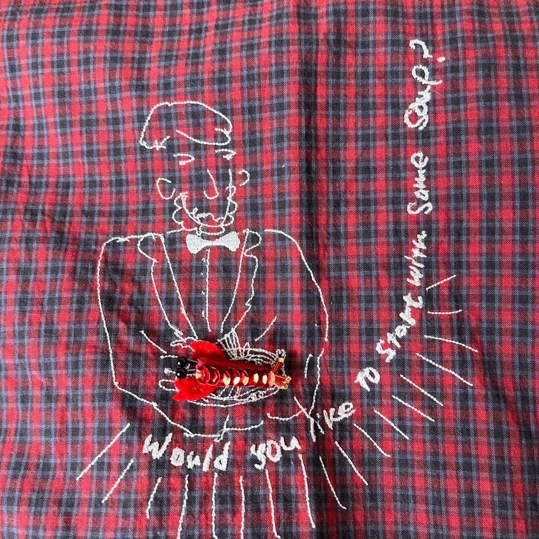 新品未使用　LUDLOW チェック柄　ドローストリングポーチ　巾着　刺繍　シルク