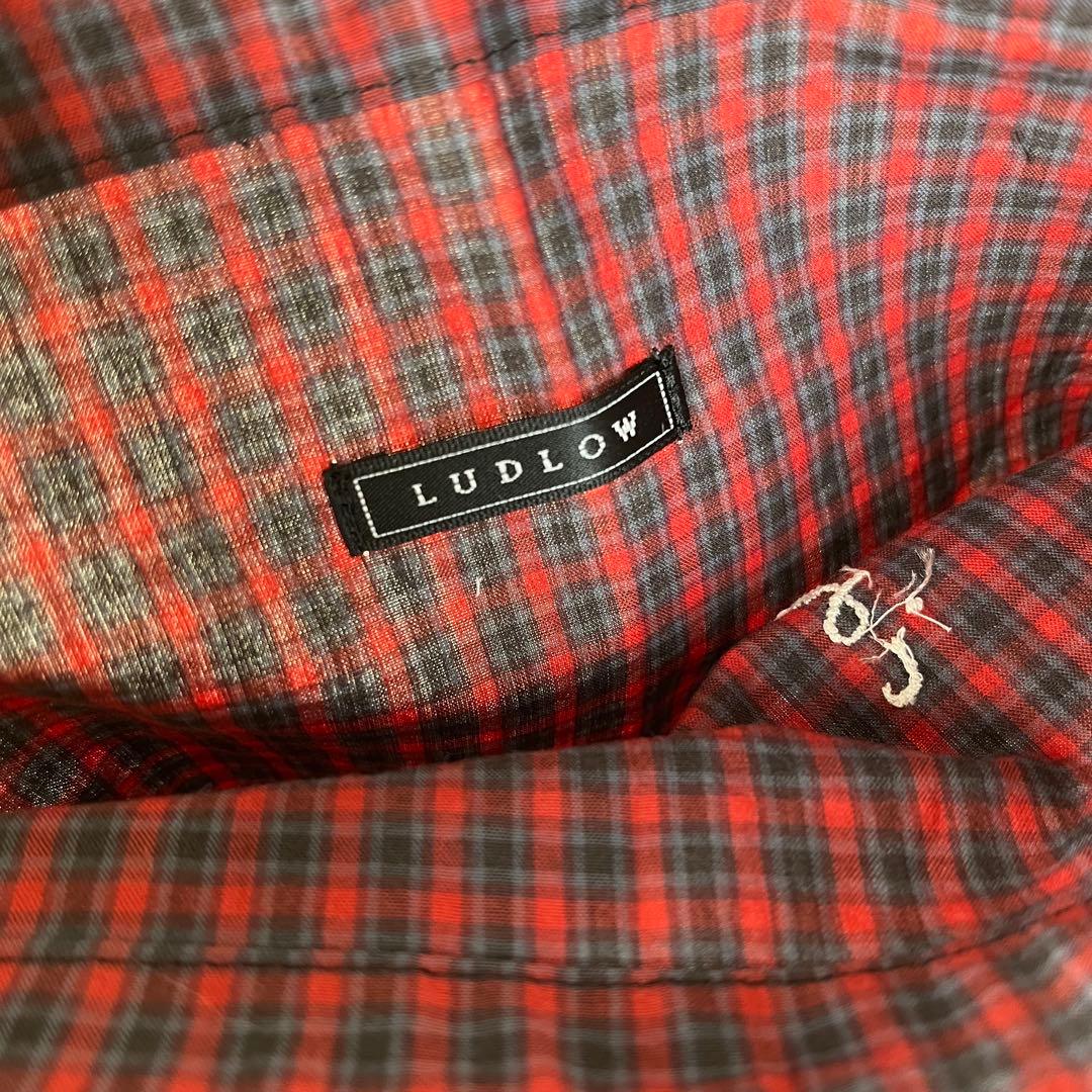 新品未使用　LUDLOW チェック柄　ドローストリングポーチ　巾着　刺繍　シルク