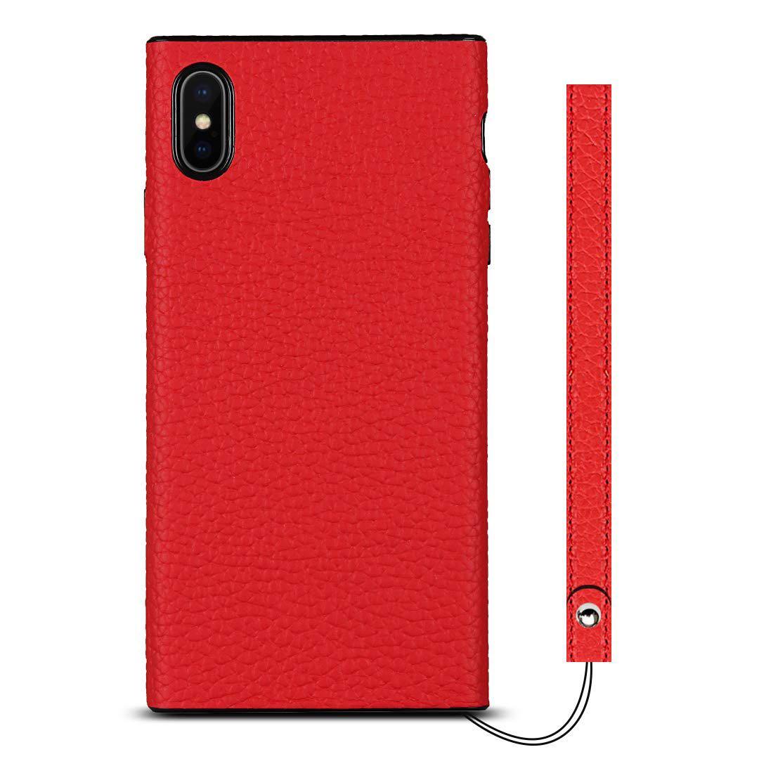 iPhone XS Max 背面 真皮ケースライチ紋真皮