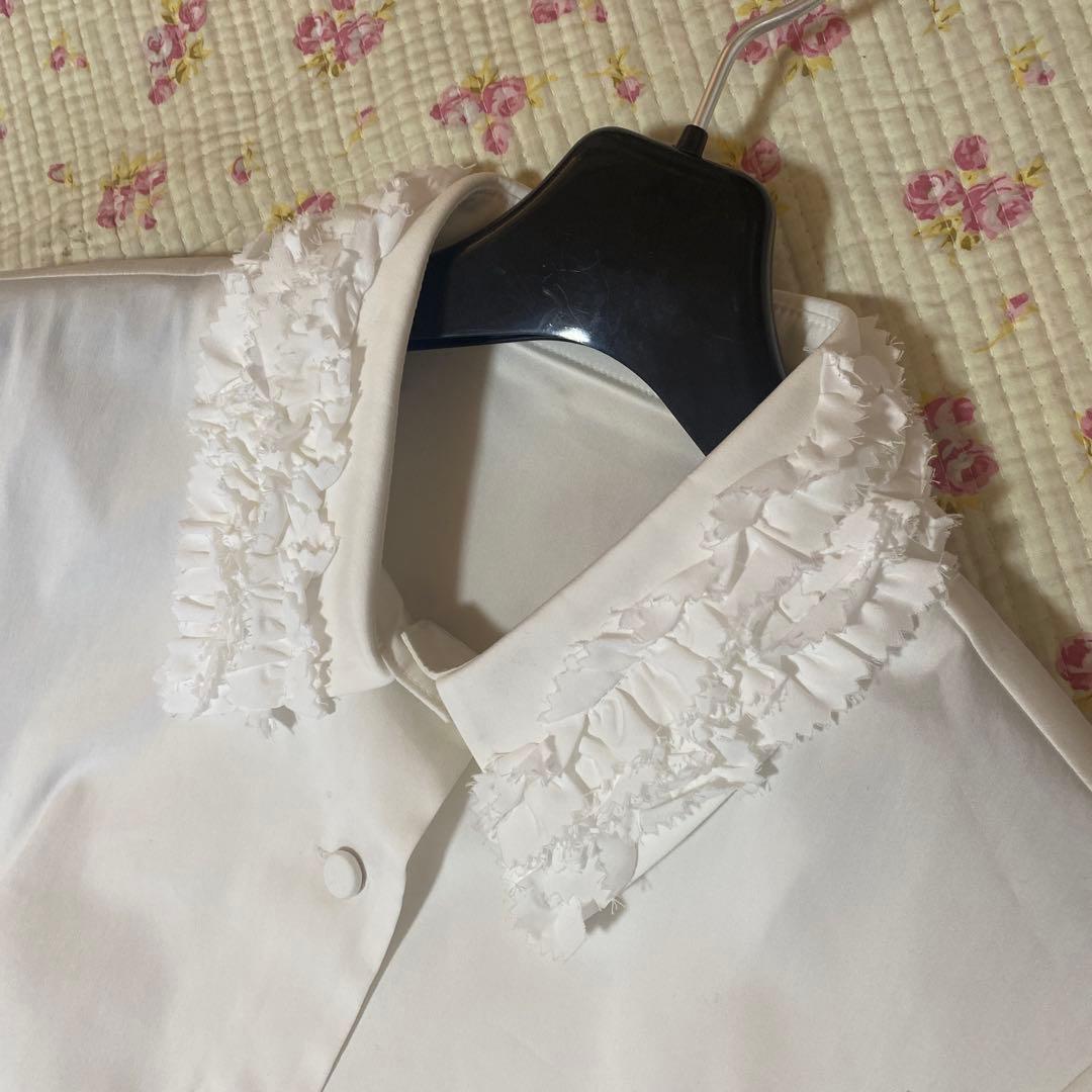 フォクシー ニューヨーク フリル襟 長袖 ブラウス 38 白 ホワイトDMW