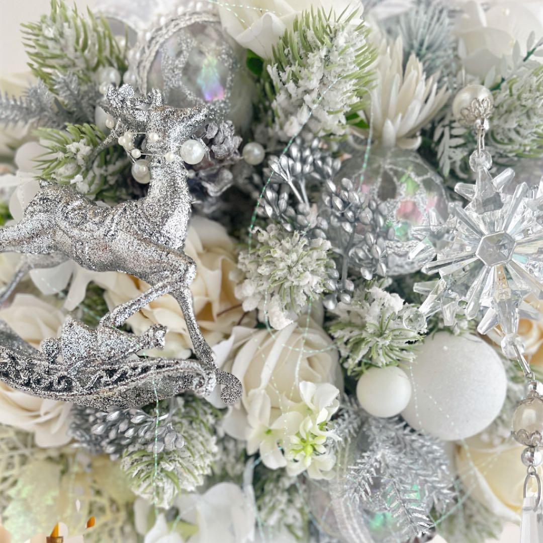 クリスマスリース シルバーとホワイトの輝き クリスマスギフト アートフラワー