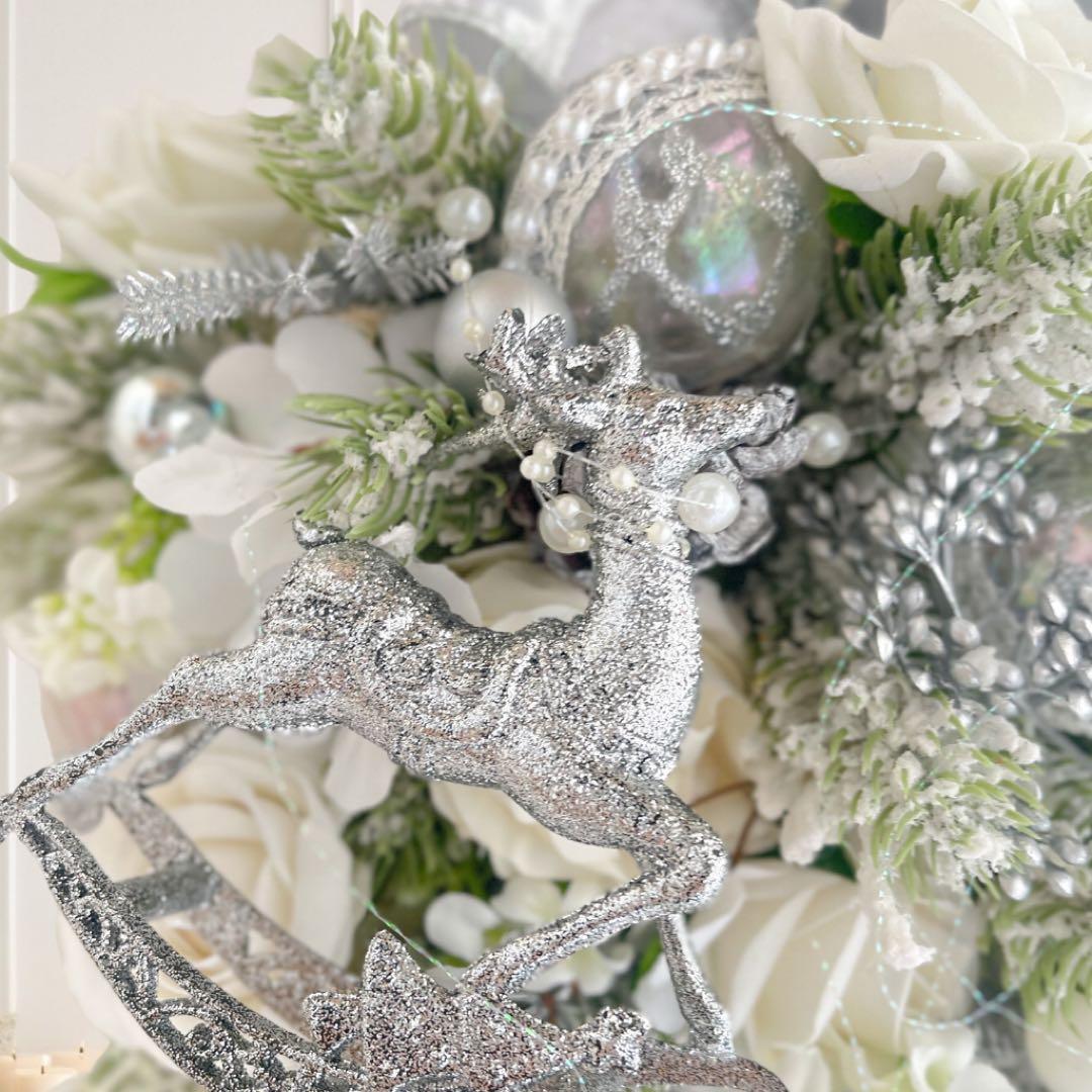 クリスマスリース シルバーとホワイトの輝き クリスマスギフト アートフラワー