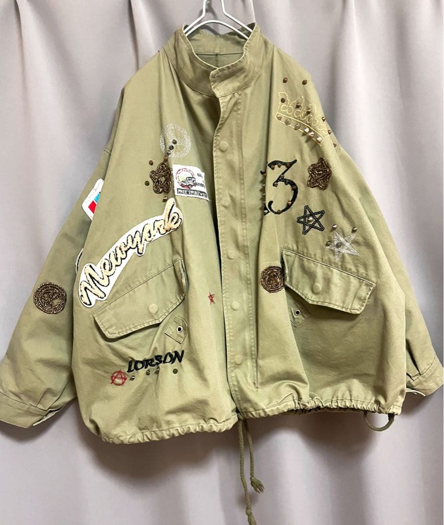 リメイクミリタリージャケット めちゃくちゃ大きいサイズ 個性的フェアリーグランジ