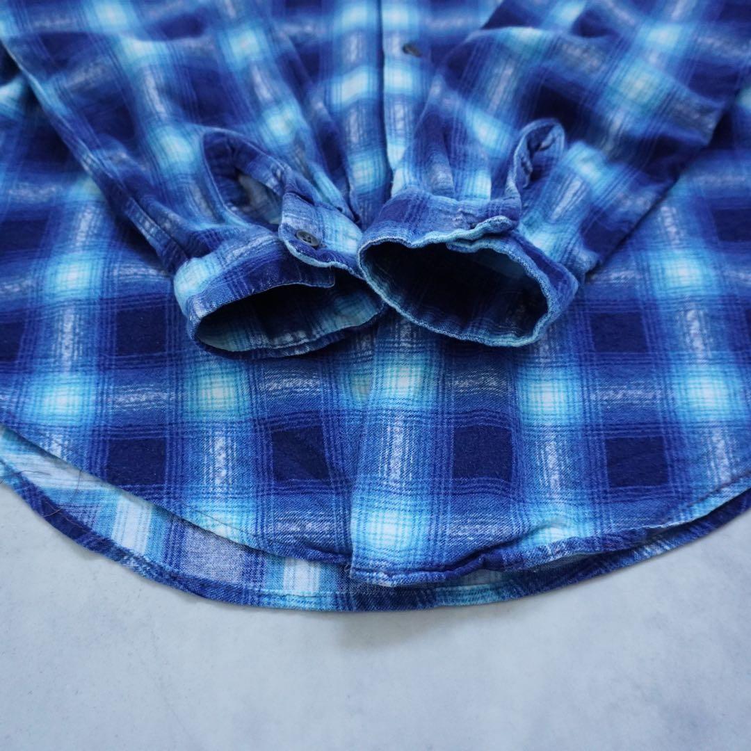 【60s】searsシアーズ プリントネルシャツ ブルー M vintage