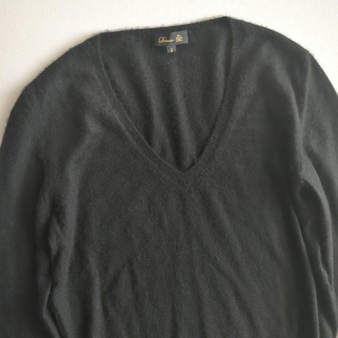 ドゥロワー ニット カシミヤ100% ファー 薄手 Vネック ブラック 2 M