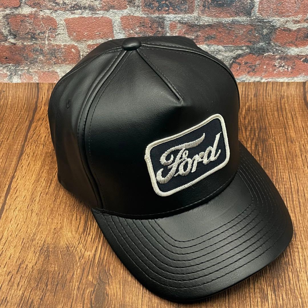 ビンテージ】レザートラッカーキャップ70's Ford アメカジ　oldjoe