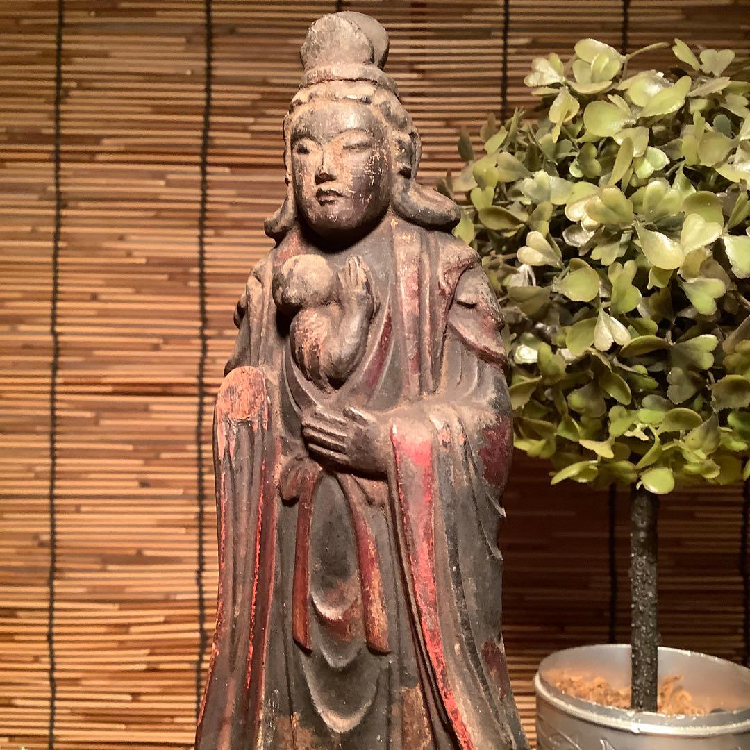 室町期「夜叉・鬼子母神」鬼子母神信仰・訶梨帝母・外護神・木彫彩色