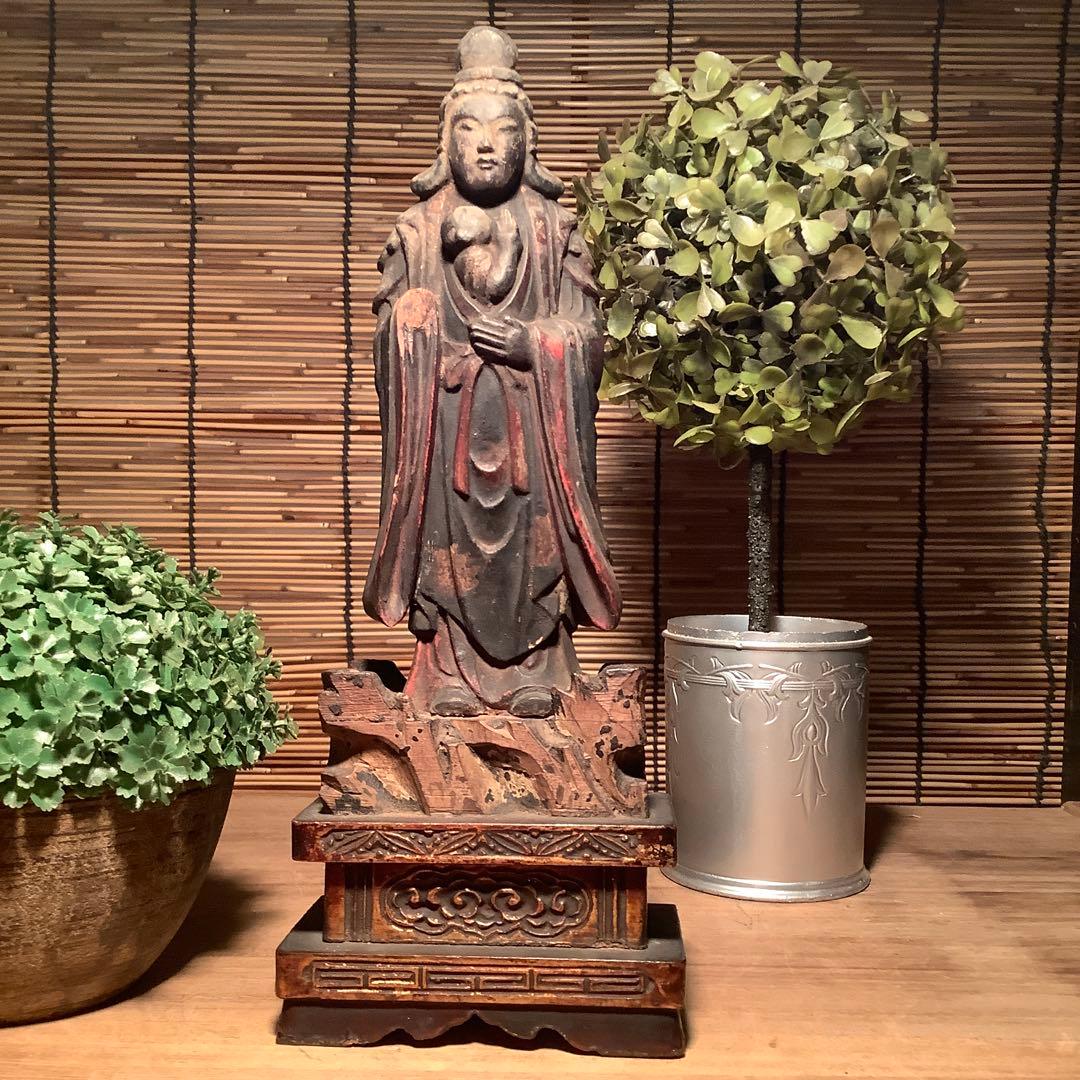 室町期「夜叉・鬼子母神」鬼子母神信仰・訶梨帝母・外護神・木彫彩色