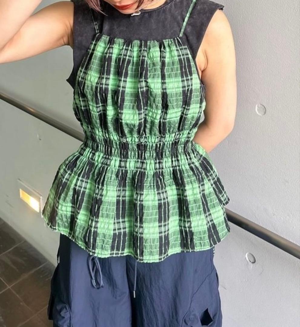 トップス MAISON SPECIAL Checked Shirring Bustier