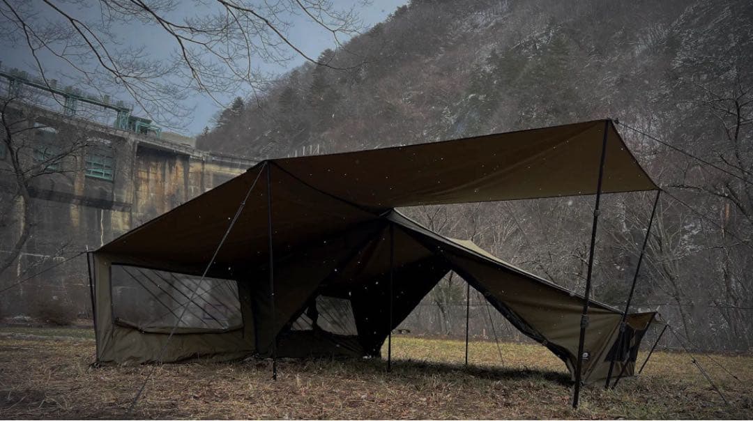 ZUKK キャンプテント オリーブグリーン　別売りエクステンションタープ付き