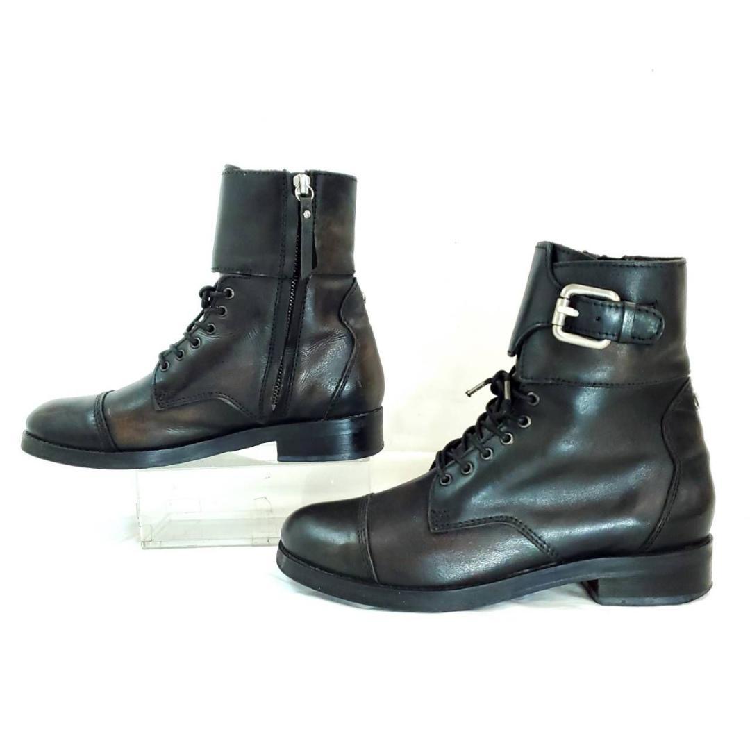 ディーゼル　コンバットブーツ　サイドジップ　ストラップ　本革　EU37