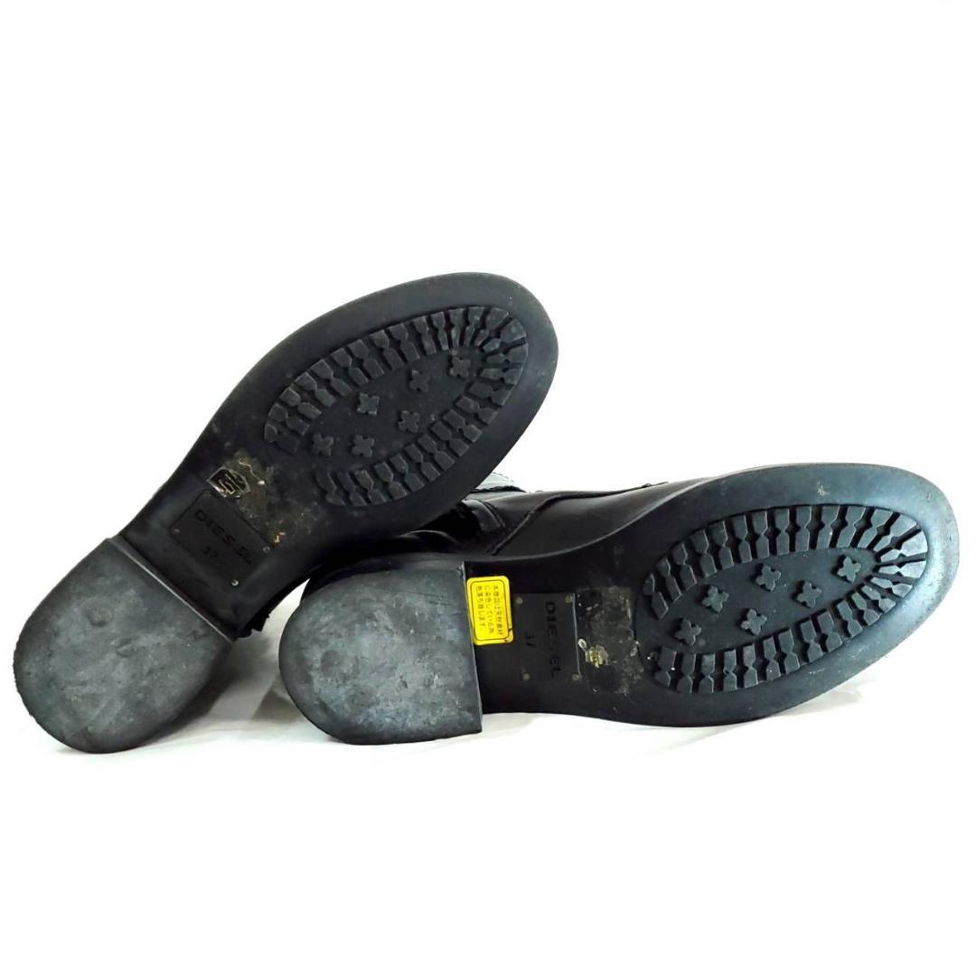 ディーゼル　コンバットブーツ　サイドジップ　ストラップ　本革　EU37