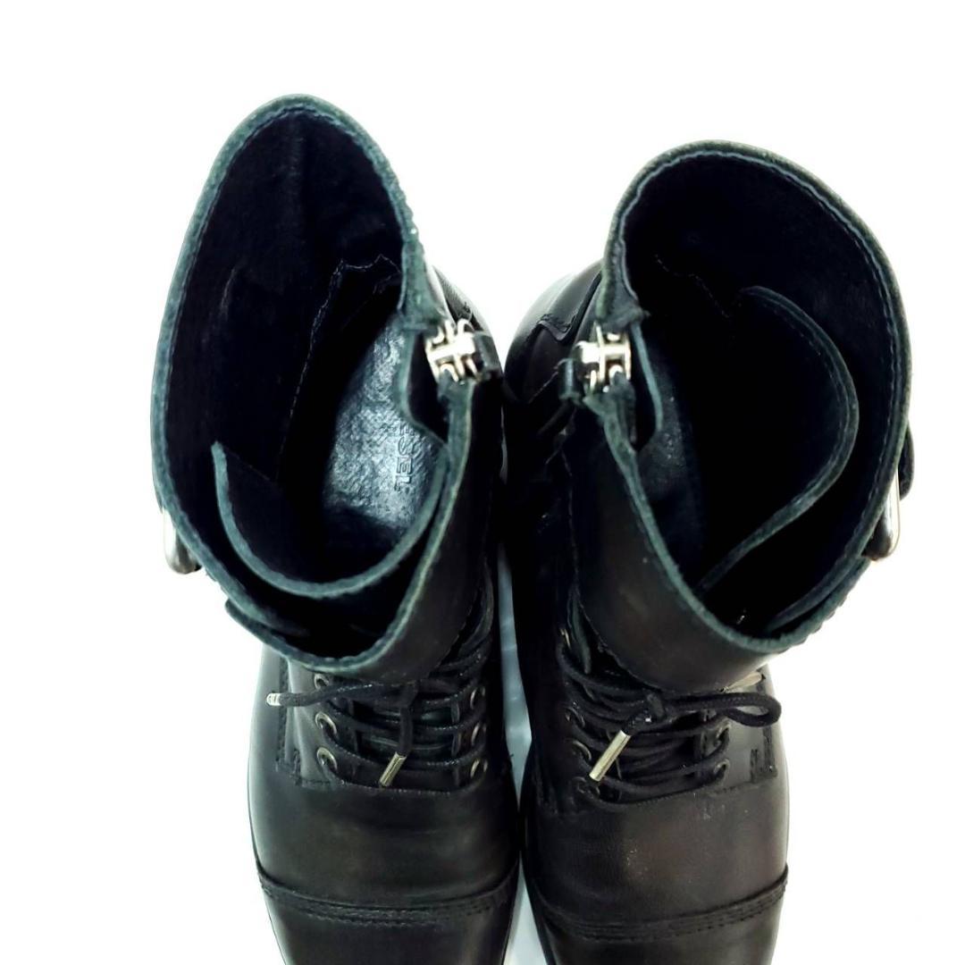 ディーゼル　コンバットブーツ　サイドジップ　ストラップ　本革　EU37