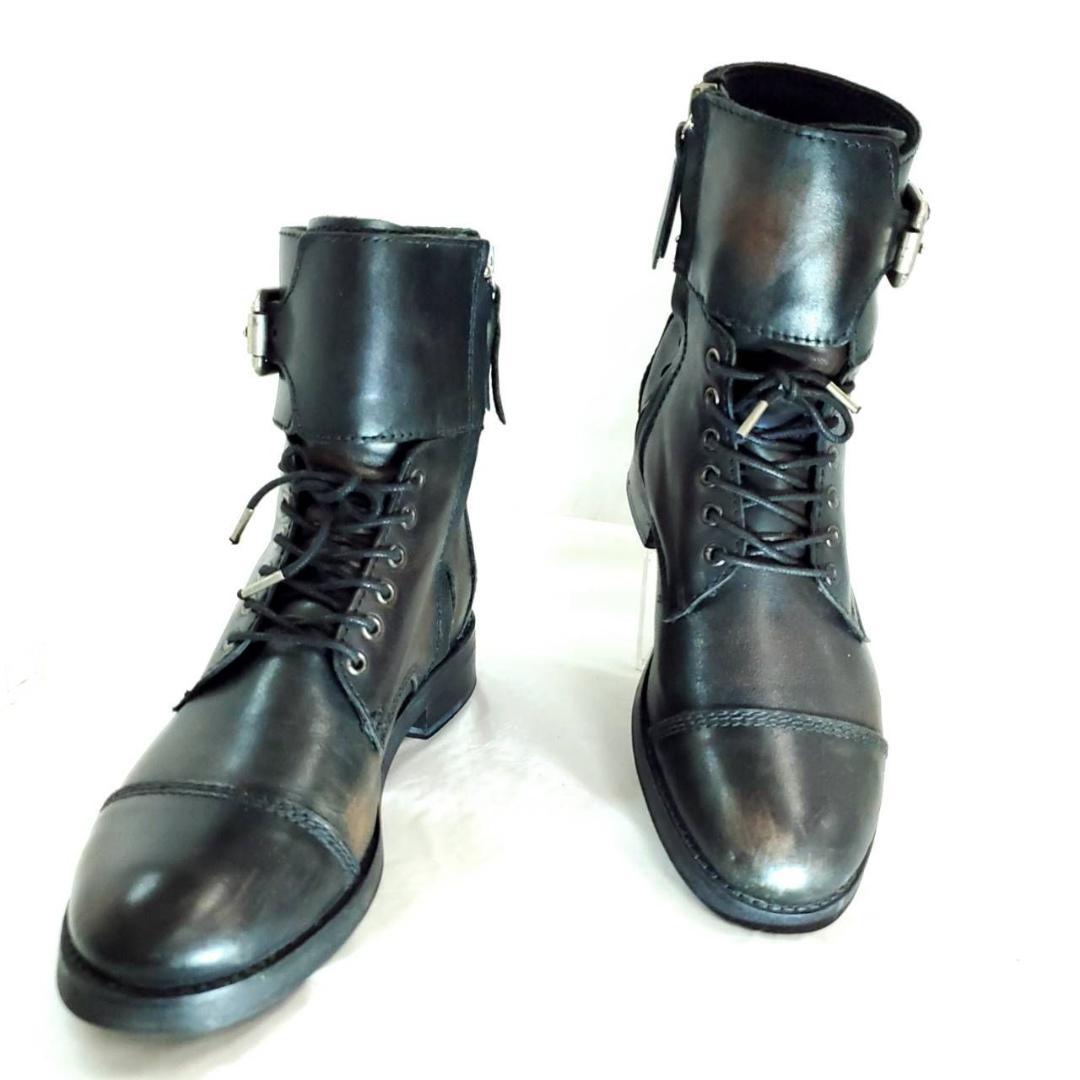 ディーゼル　コンバットブーツ　サイドジップ　ストラップ　本革　EU37
