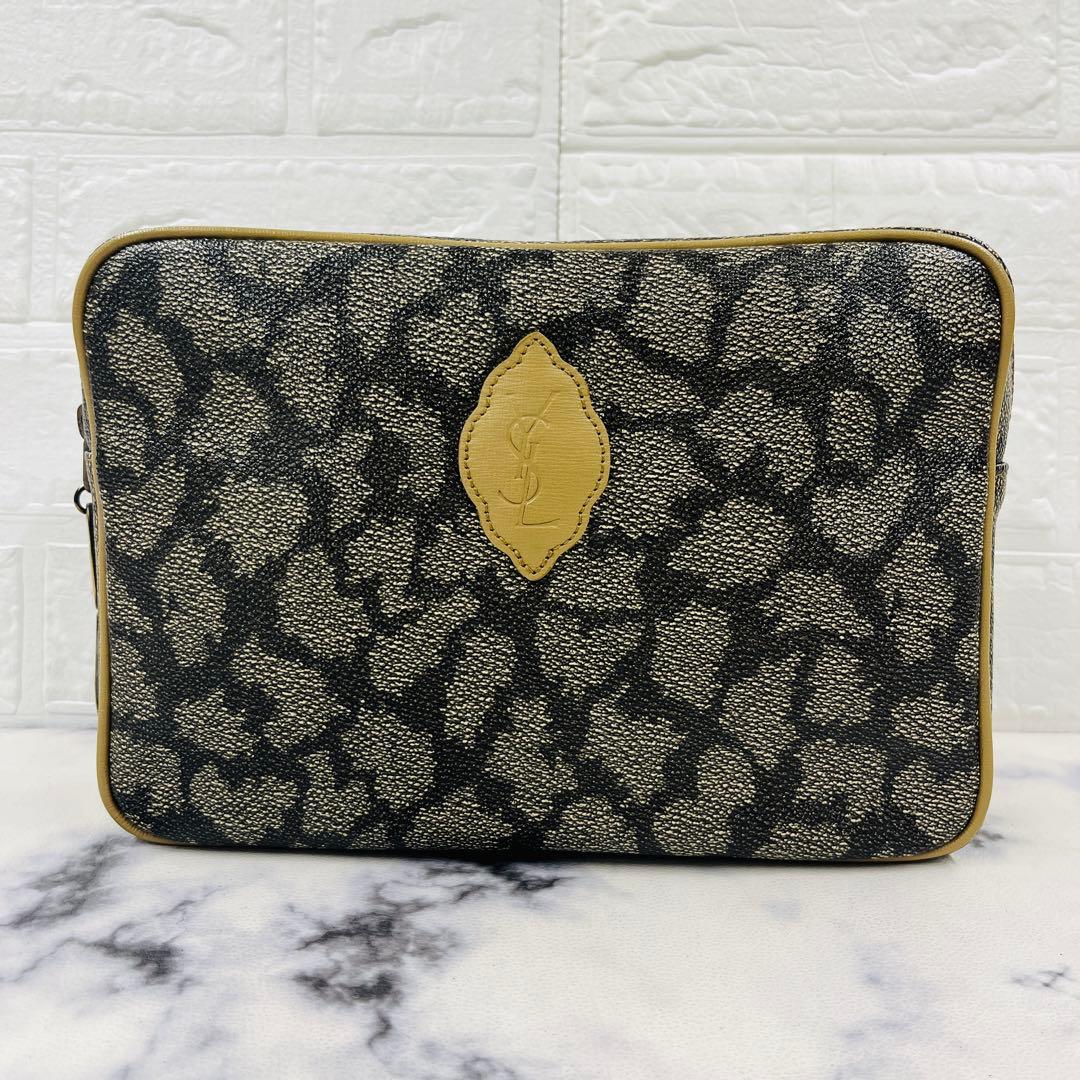 【未使用】イヴサンローラン ボストンバッグ 総柄 大容量 ポーチ付き 極美品