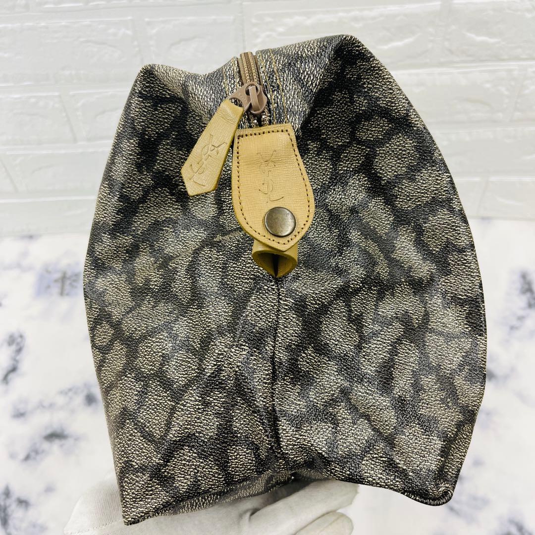 【未使用】イヴサンローラン ボストンバッグ 総柄 大容量 ポーチ付き 極美品