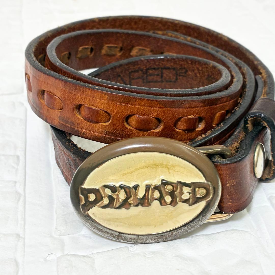 DSQUARED2 ロゴバックル　ブラウンレザーベルト