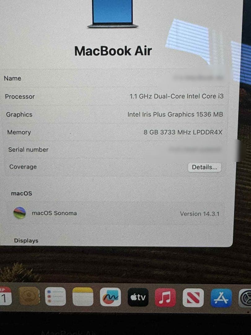 US配列　MacBook Air 1.1GHz i3 8GB