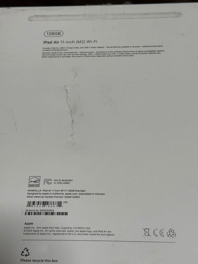 美品 iPad Air 6世代 M2 128GB Wi-Fiモデル スターライト