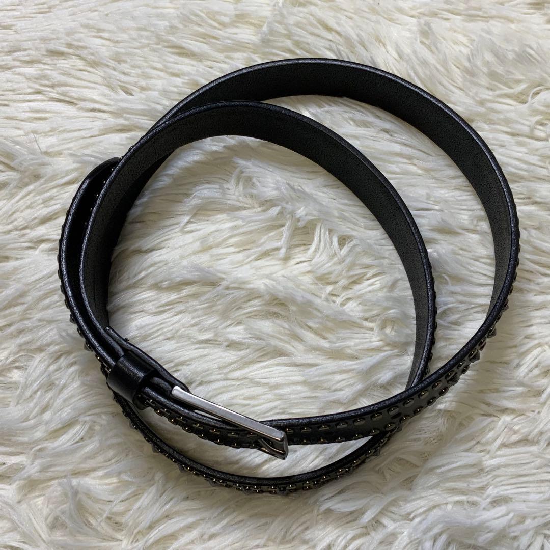 エンポリオアルマーニ レザー スタッズ ナロー ベルト ブラック 全長116㎝