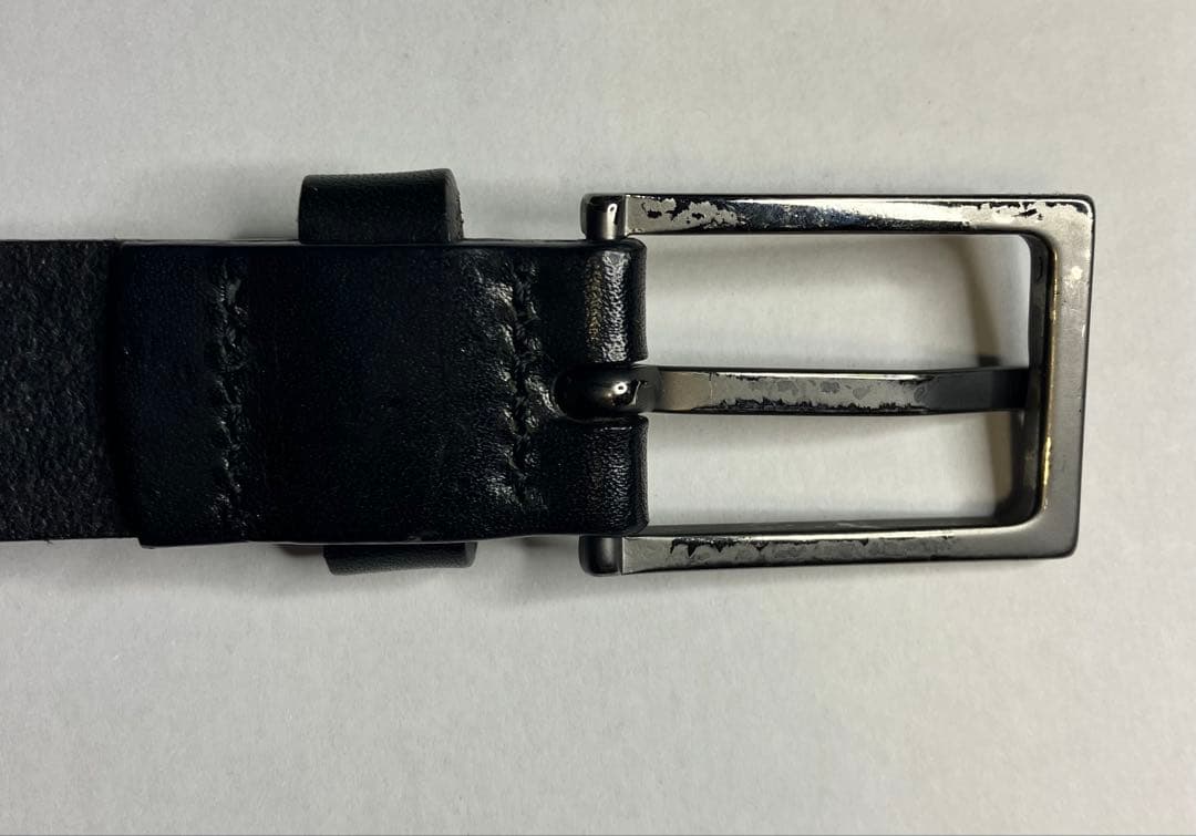 エンポリオアルマーニ レザー スタッズ ナロー ベルト ブラック 全長116㎝