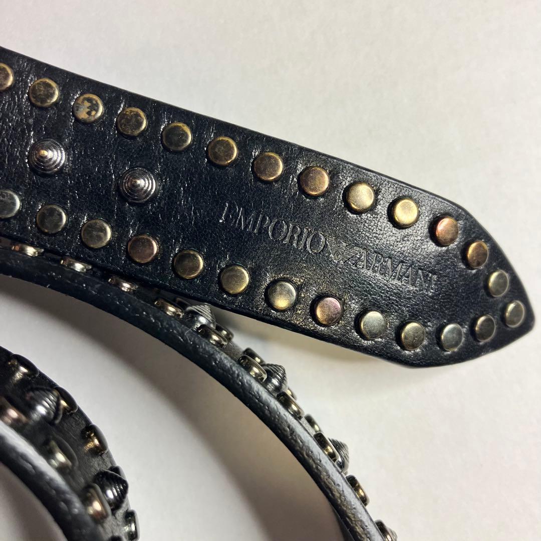 エンポリオアルマーニ レザー スタッズ ナロー ベルト ブラック 全長116㎝